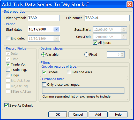 Set properties for a new data series